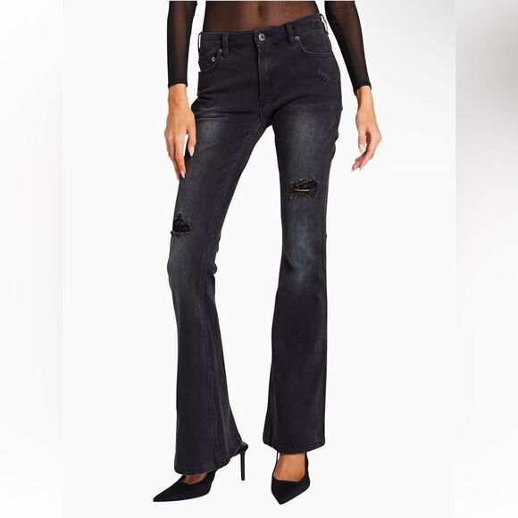 NWT SER.O.YA Demi flare jeans mid rise denim black some stretch Sz 26 - Picture 2 of 14